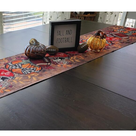 Football Table Runner Pumpkin Fall Decor Autumn Thanksgiving Decoration Cloth - Picture 5 of 8